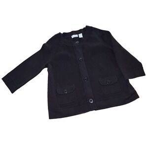 Preswick & Moore Women's Petite Large Sweater NWT Black Button Up Fitted Round N